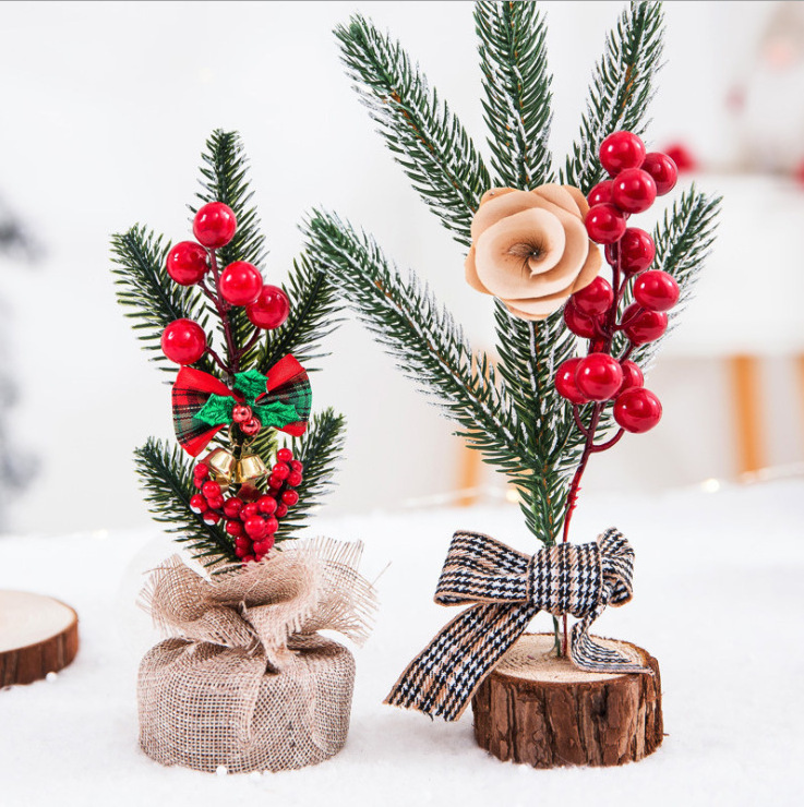 Kanlong 20CM Desktop Mini Christmas Tree Decoration ornaments christmas tree branch with Wooden base