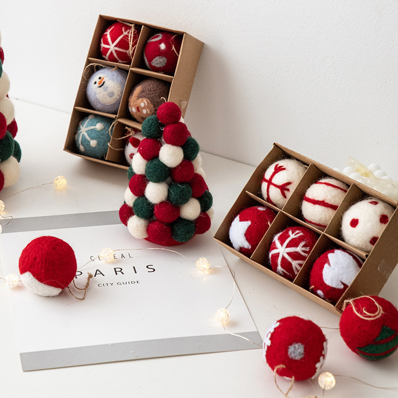 Hanging cute nice soft felt ball merry christmas decorative tree ornaments set