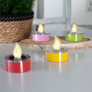 Newish New Arrival Colorful S/4 PCS Plastic Flameless Tea Light with Solar Panel Outdoor Garden Yard Decoration Lights