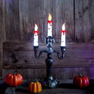 Newish halloween 3 Arms Decorative Ghostface plastic electric candle light with Holder Stand for Festival Party Home Decoration