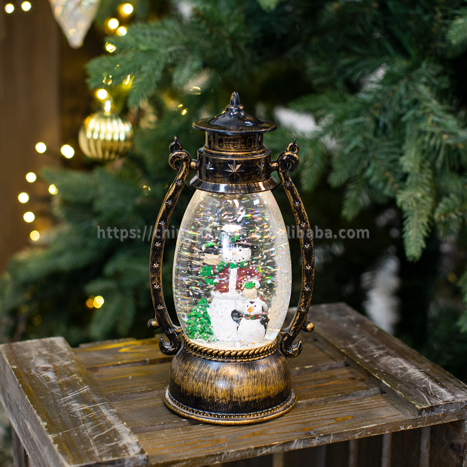 Newish Coal Christmas Snow Decoration Lights Glitter Water Spinning LED Lanterns Battery Operated Lamp Light