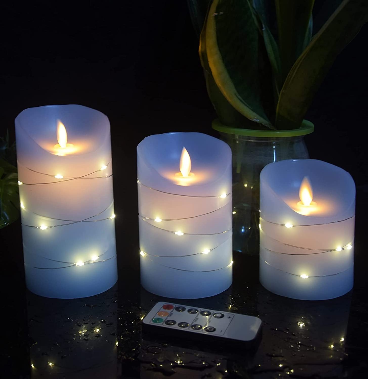 Kanlong bullet flame and 3 LED string entangled colorful Sky Blue flameless Candle with timer