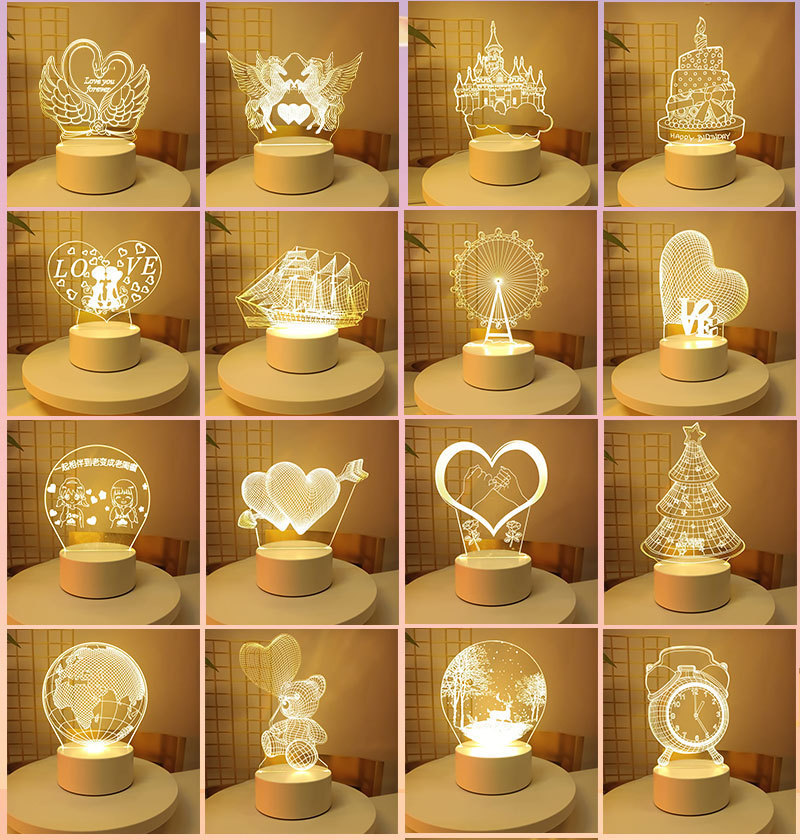 Customized logo shape night light Acrylic luminous Transparent 3D Led Lights Table Lamp Table Lamp Bedroom for home decorative