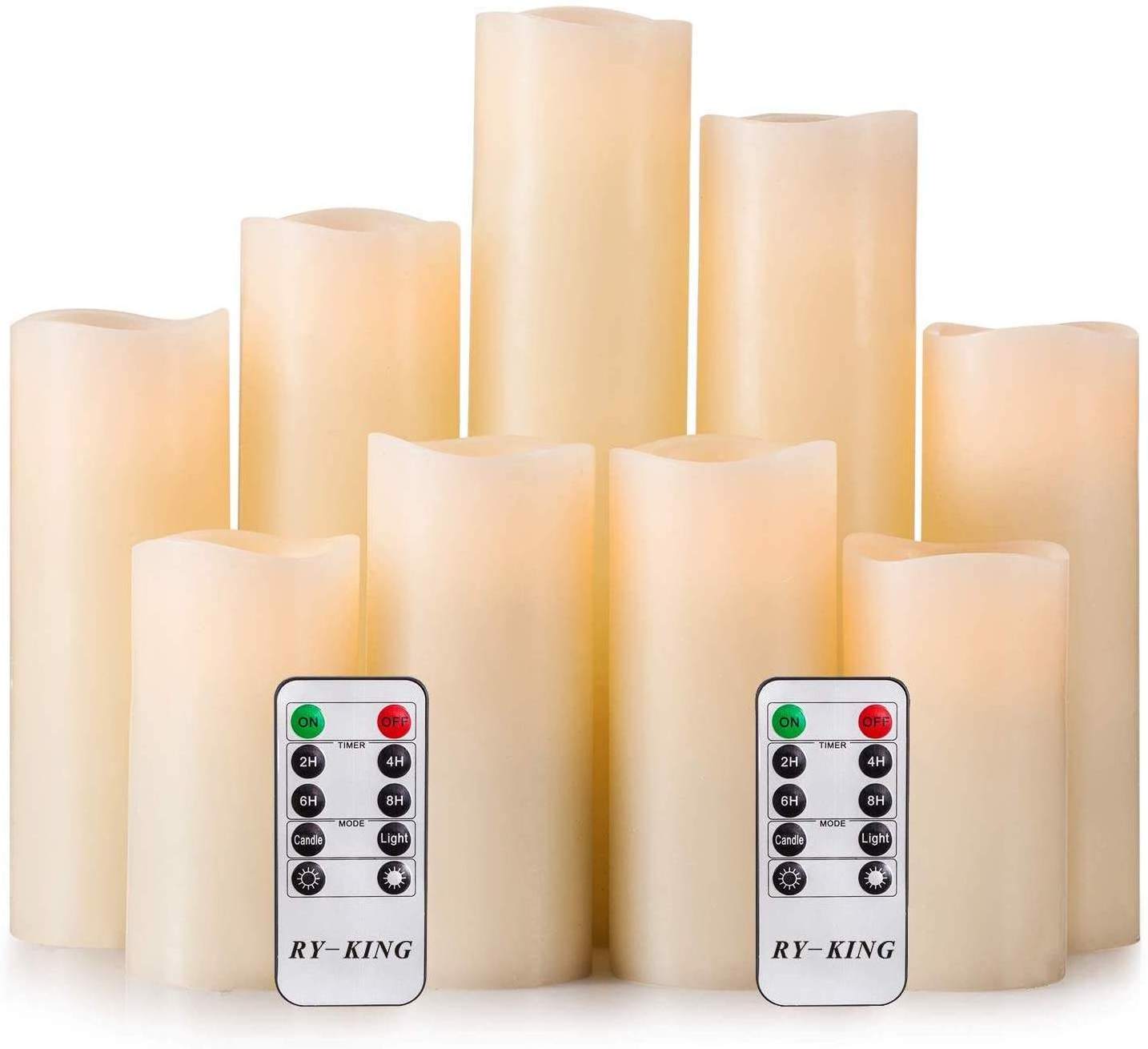 Quality factory 9pcs LED candle events function Remote Control candles led decoration Real Wax Pillar Flameless Candles Lights