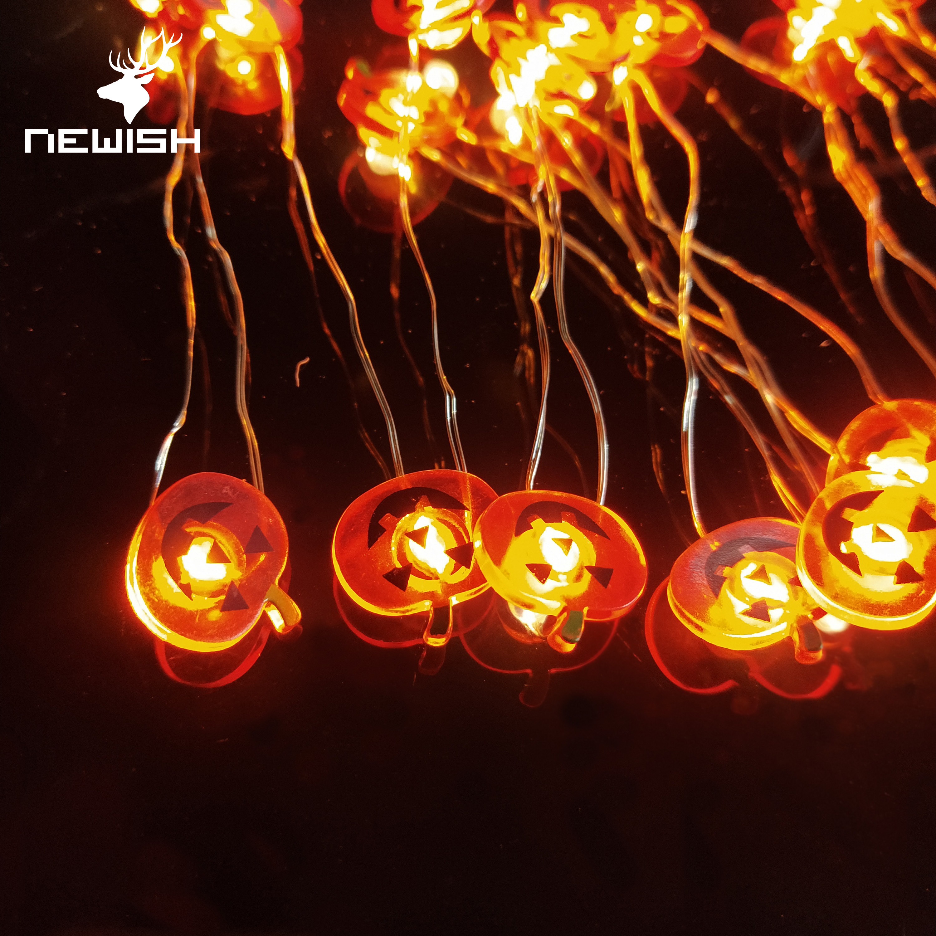 Kanlong Wholesale Halloween decorations printed pumpkin smiley face string light warm LED PVC pumpkin light chain