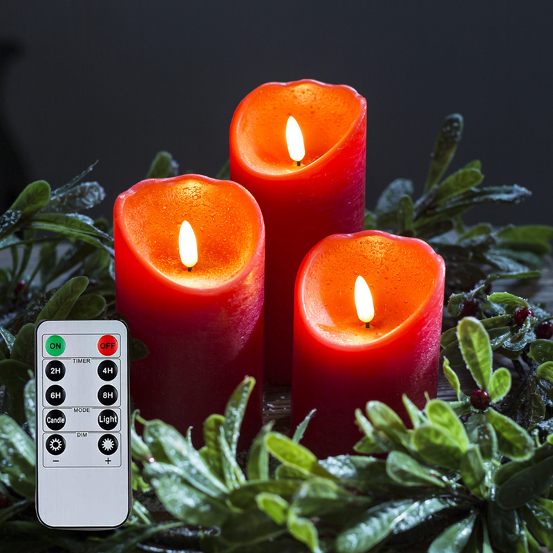 Kanlong CE ROHS 3pcs/set Battery Operated Artificial Christmas Wax Flameless Pillar Electric Led Candles with remote control