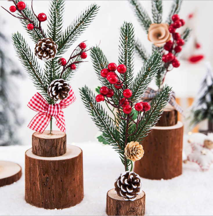 Kanlong 20CM Desktop Mini Christmas Tree Decoration ornaments christmas tree branch with Wooden base