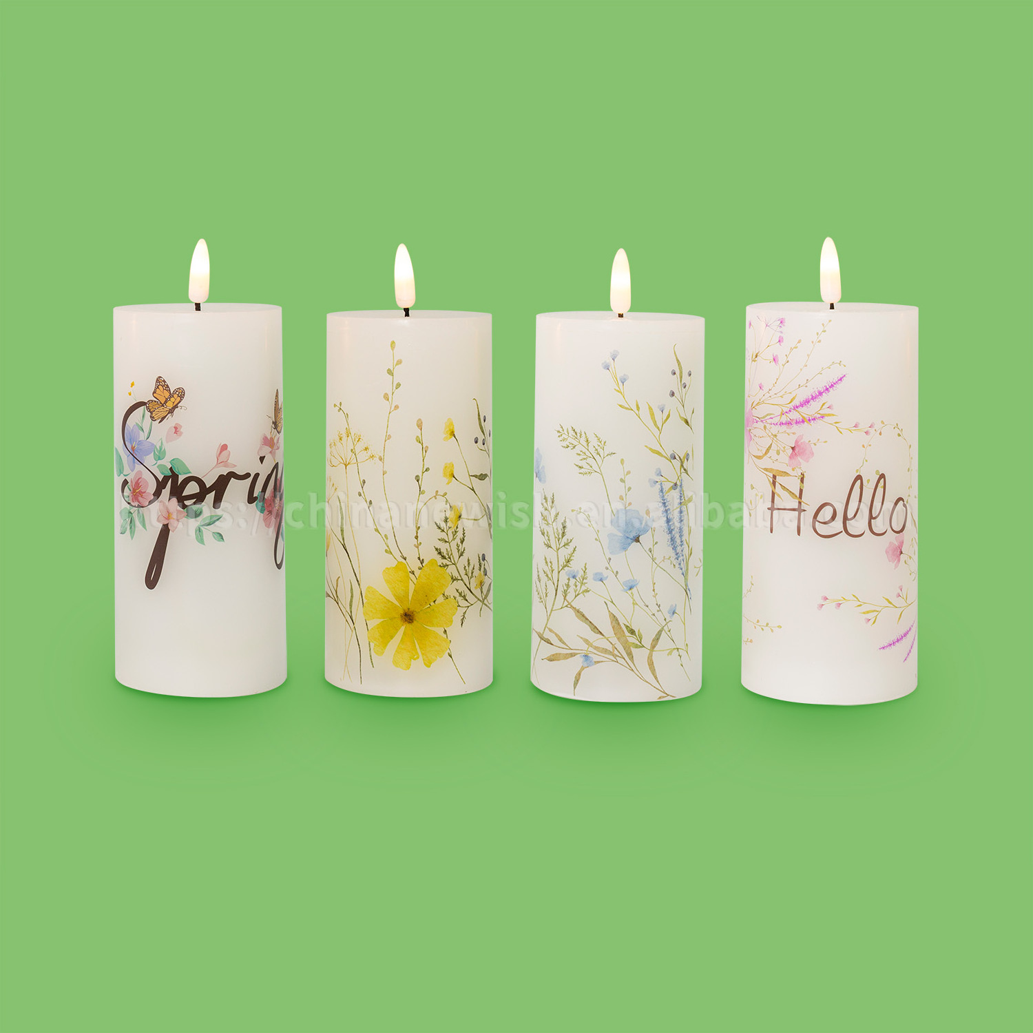 Spring Summer Easter LED Christmas Candle LED Lights Wax Base Flameless flowers printing Led Pillar Candle Battery Operated