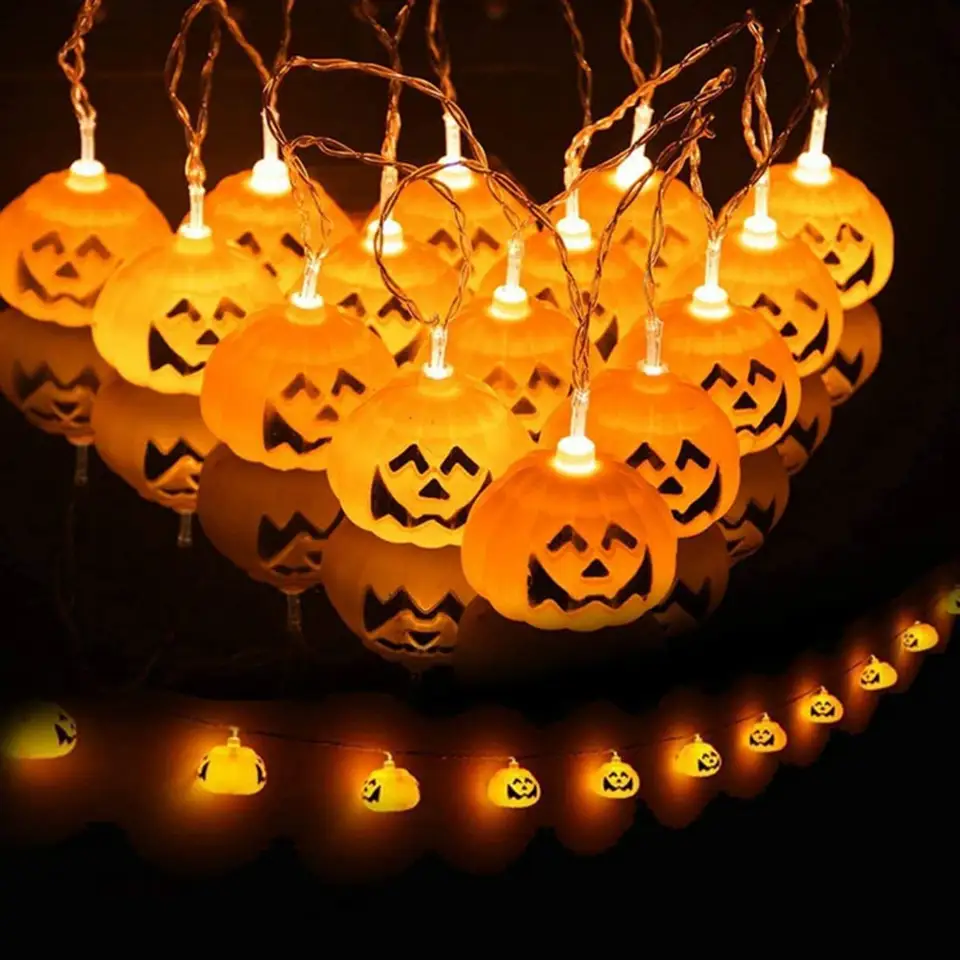 Kanlong Wholesale Halloween decorations printed pumpkin smiley face string light warm LED PVC pumpkin light chain