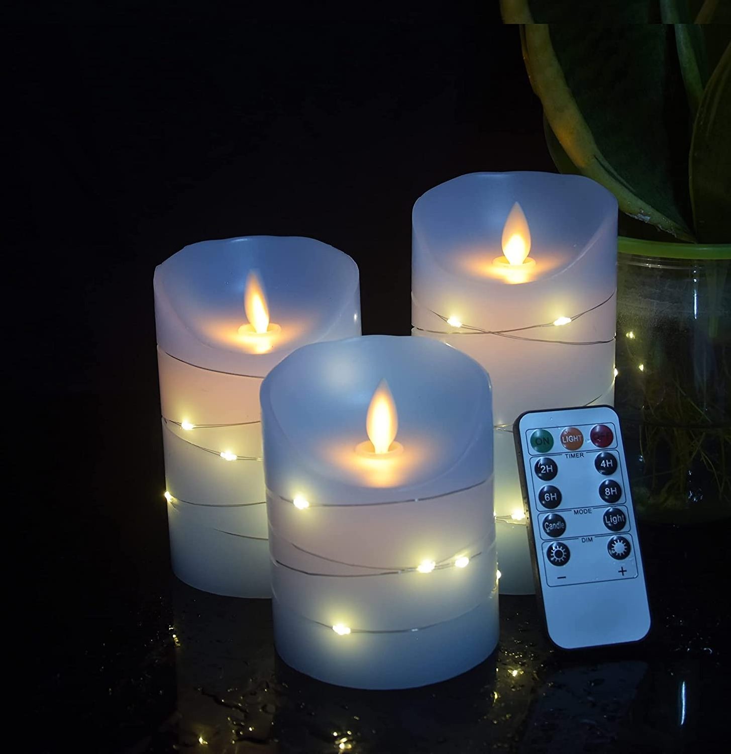 Kanlong bullet flame and 3 LED string entangled colorful Sky Blue flameless Candle with timer