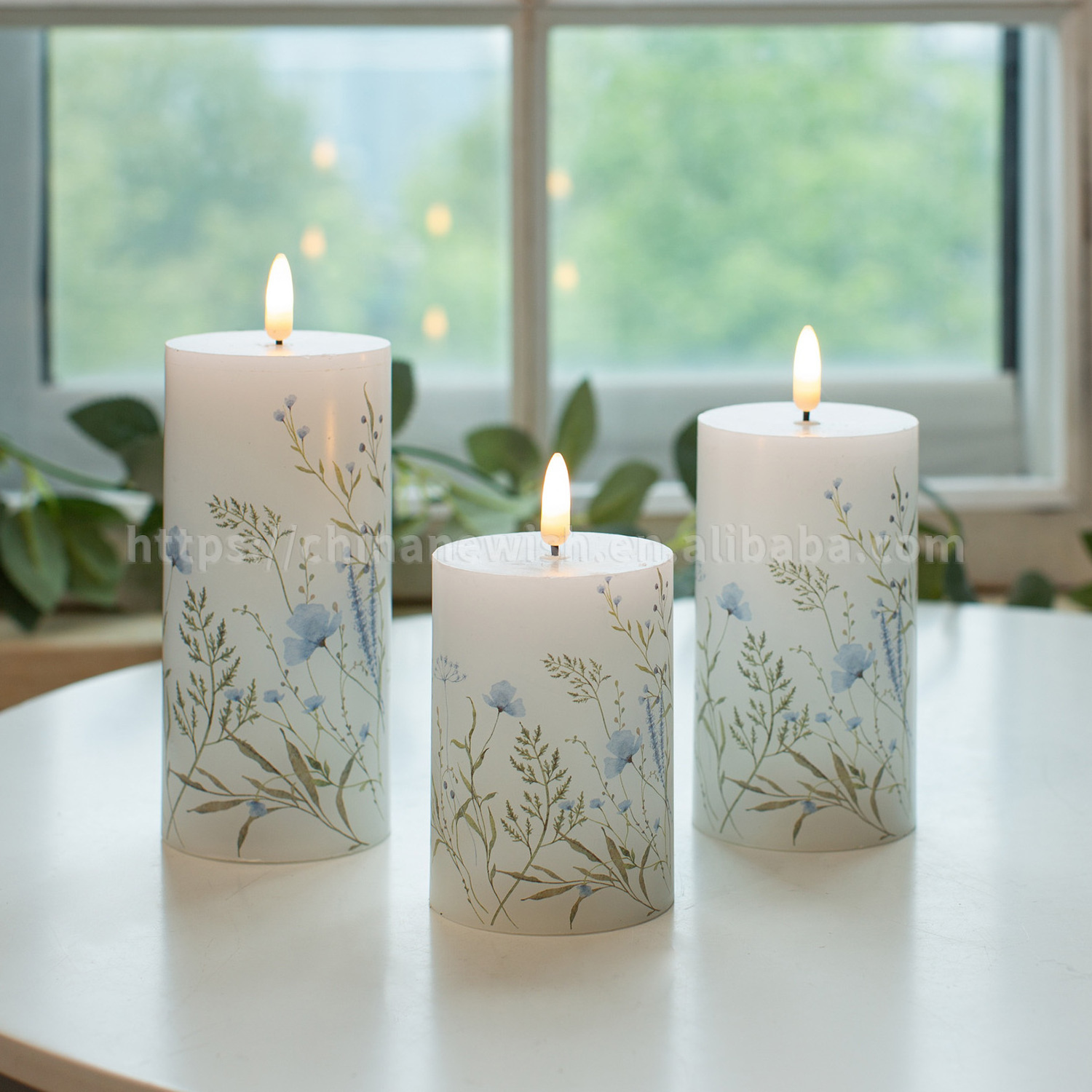 Spring Summer Easter LED Christmas Candle LED Lights Wax Base Flameless flowers printing Led Pillar Candle Battery Operated