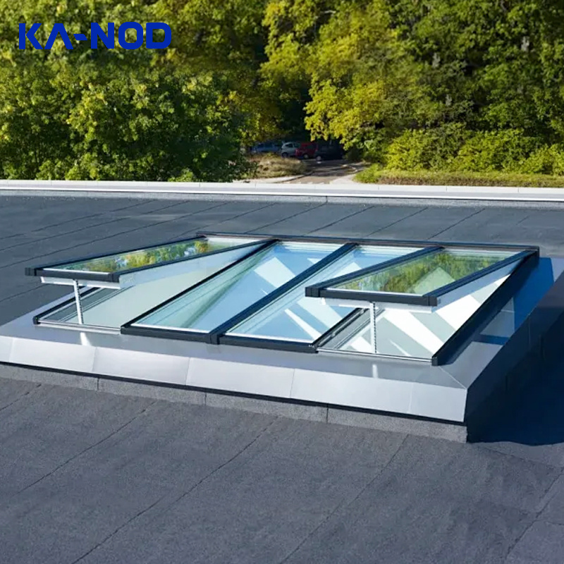 Glazing Motorised Automatic Retractable Open Air Aluminium Glass Sliding Roof Rooflight Smart Aluminum Skylight Window