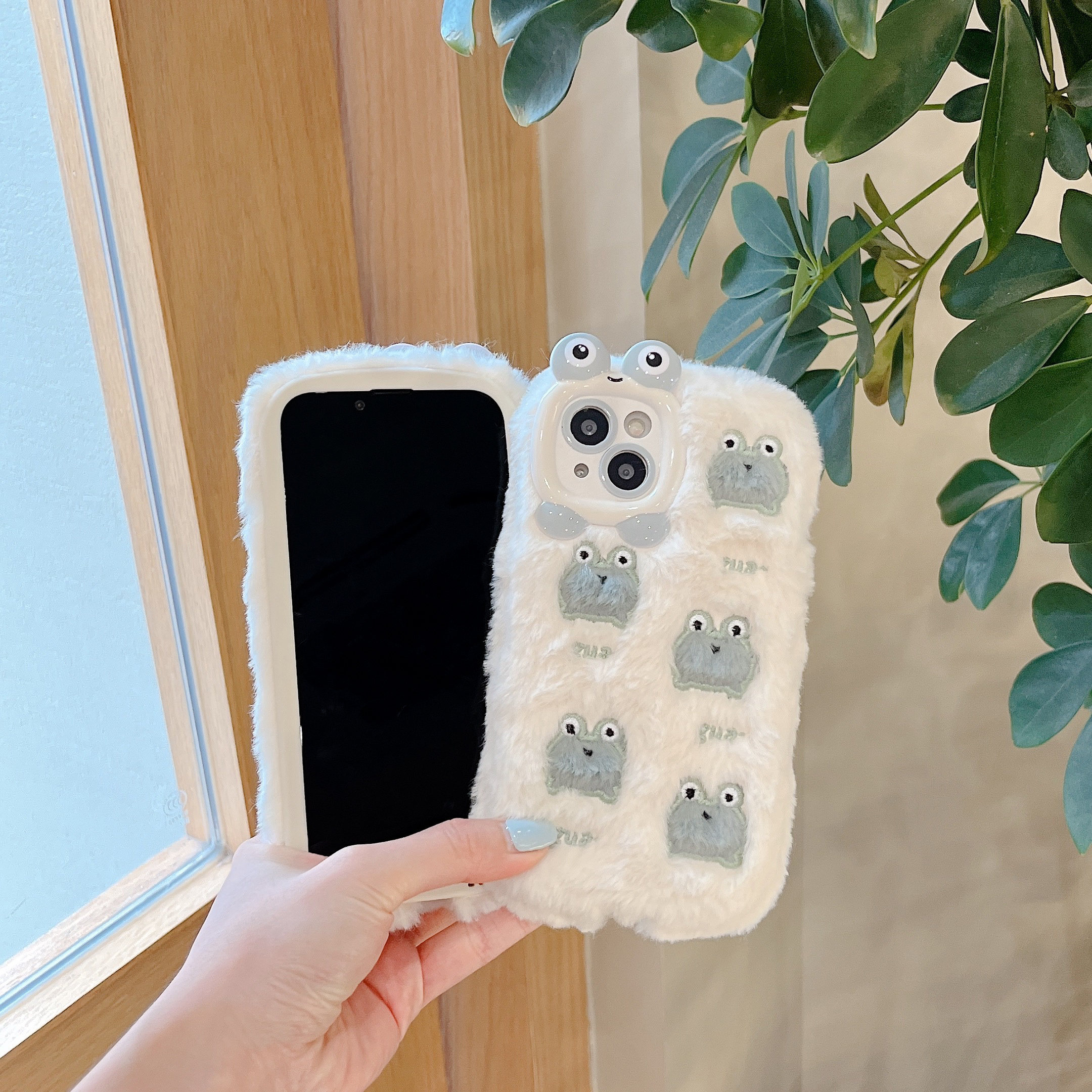 Animal Fur Frog Case for iPhone 14 15 Pro Max Plush New 2023 Cute Winter Warm Back Cover Korea Japan Fashion INS Phone Case