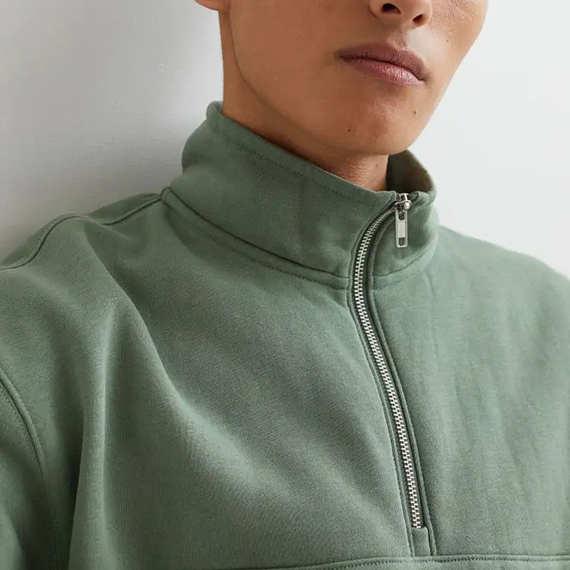 Plain Polyester Cotton Men polo hoodie Jumper sweater 1/4 Zip Pullover Green Blank Quarter half Zip oversized Sweatshirt for men