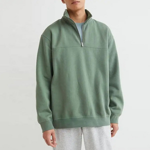 Plain Polyester Cotton Men polo hoodie Jumper sweater 1/4 Zip Pullover Green Blank Quarter half Zip oversized Sweatshirt for men