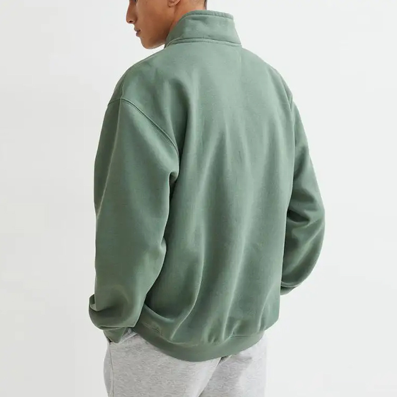 Plain Polyester Cotton Men polo hoodie Jumper sweater 1/4 Zip Pullover Green Blank Quarter half Zip oversized Sweatshirt for men