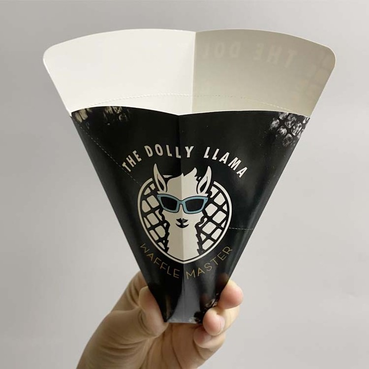 disposable custom printed logo paper waffle packaging with perforate in front and bendable on back