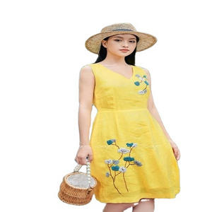 Women's fashion travel sleeveless  casual loose joker sling floral off shoulder boho beach swing skirt vest dress