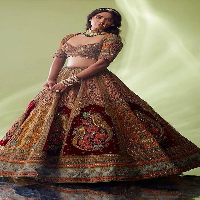 heavy Bridal-Indian/Pakistani lehenga top dress Embellished in crystal glass beads stone work for Wedding