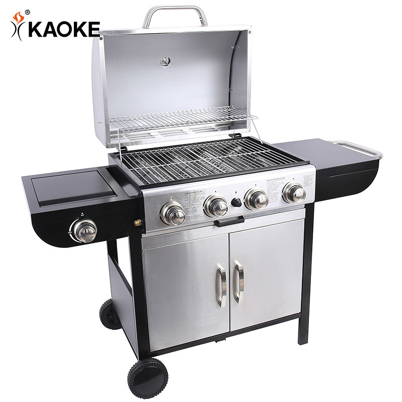 KAOKE 25 Inch Gas Grill Stainless Steel Outdoor BBQ 4 Burners With Side Burner Grill Gas