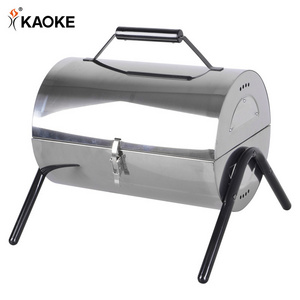 KAOKE 15 Inch Outdoor Foldable BBQ Mini Barrel Portable BBQ Grill Stainless Steel Charcoal Smoker Grill Small BBQ Grill