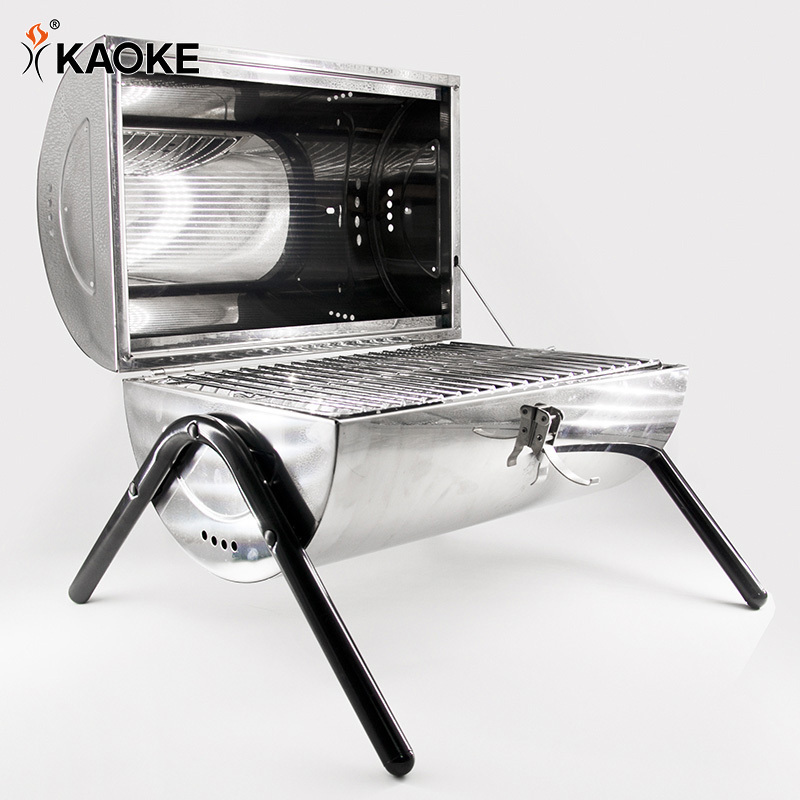 KAOKE 15 Inch Outdoor Foldable BBQ Mini Barrel Portable BBQ Grill Stainless Steel Charcoal Smoker Grill Small BBQ Grill