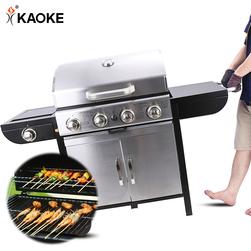 KAOKE 25 Inch Portable Gas Barbecue Beef BBQ Grill 4+1 Burners With BBQ Grill Table