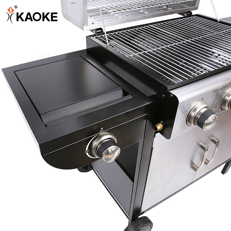 KAOKE 25 Inch Gas Grill Stainless Steel Outdoor BBQ 4 Burners With Side Burner Grill Gas