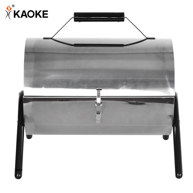 KAOKE 15 Inch Outdoor Foldable BBQ Mini Barrel Portable BBQ Grill Stainless Steel Charcoal Smoker Grill Small BBQ Grill