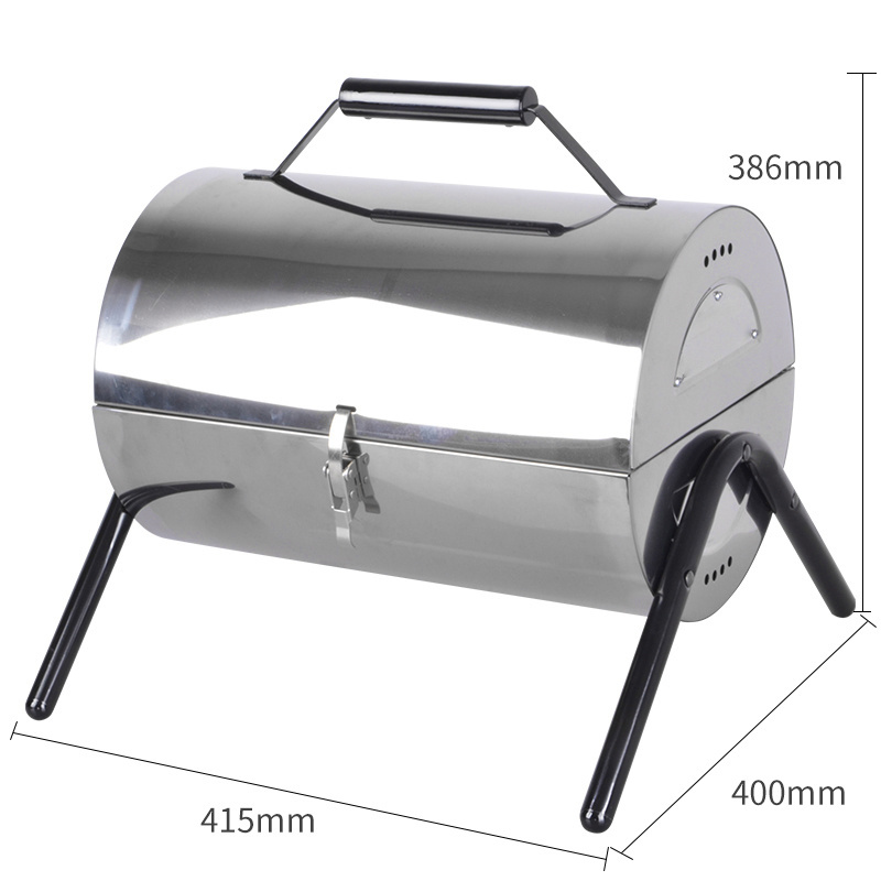 KAOKE 15 Inch Outdoor Foldable BBQ Mini Barrel Portable BBQ Grill Stainless Steel Charcoal Smoker Grill Small BBQ Grill