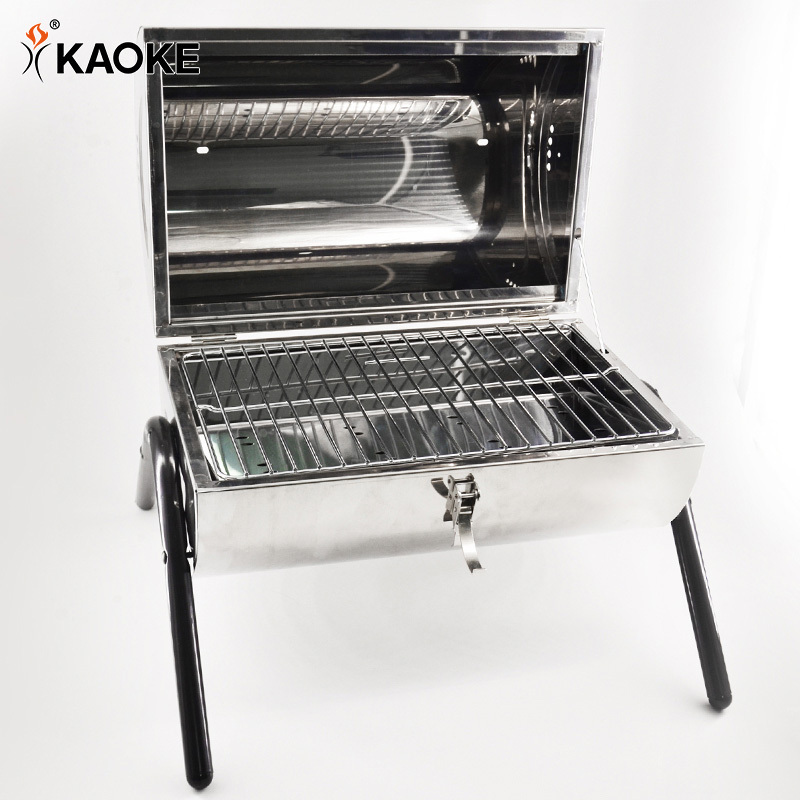 KAOKE 15 Inch Outdoor Foldable BBQ Mini Barrel Portable BBQ Grill Stainless Steel Charcoal Smoker Grill Small BBQ Grill