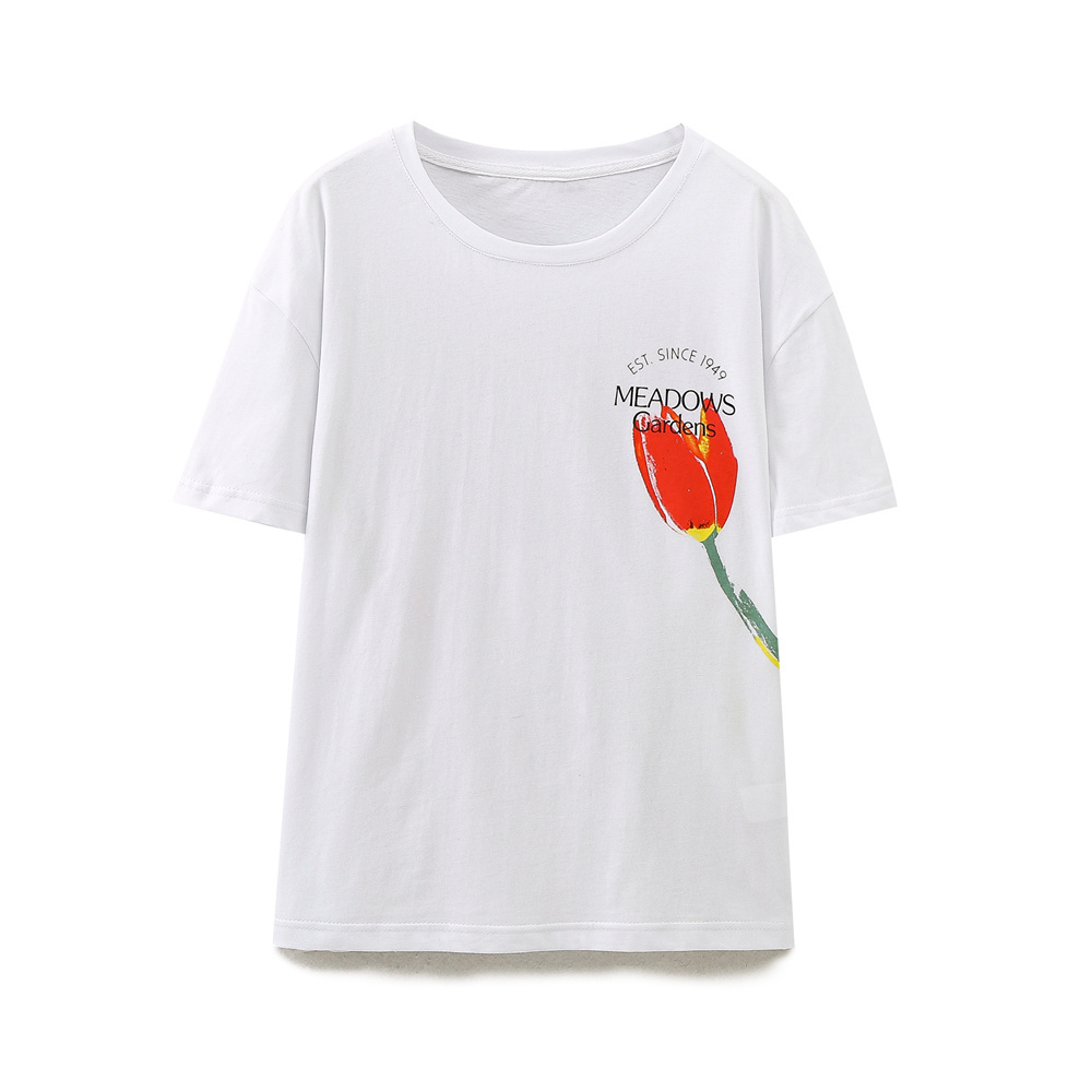 KAOPU ZA Women with thermochromic flower t-shirt vintage o-neck short sleeves female tops tees mujer