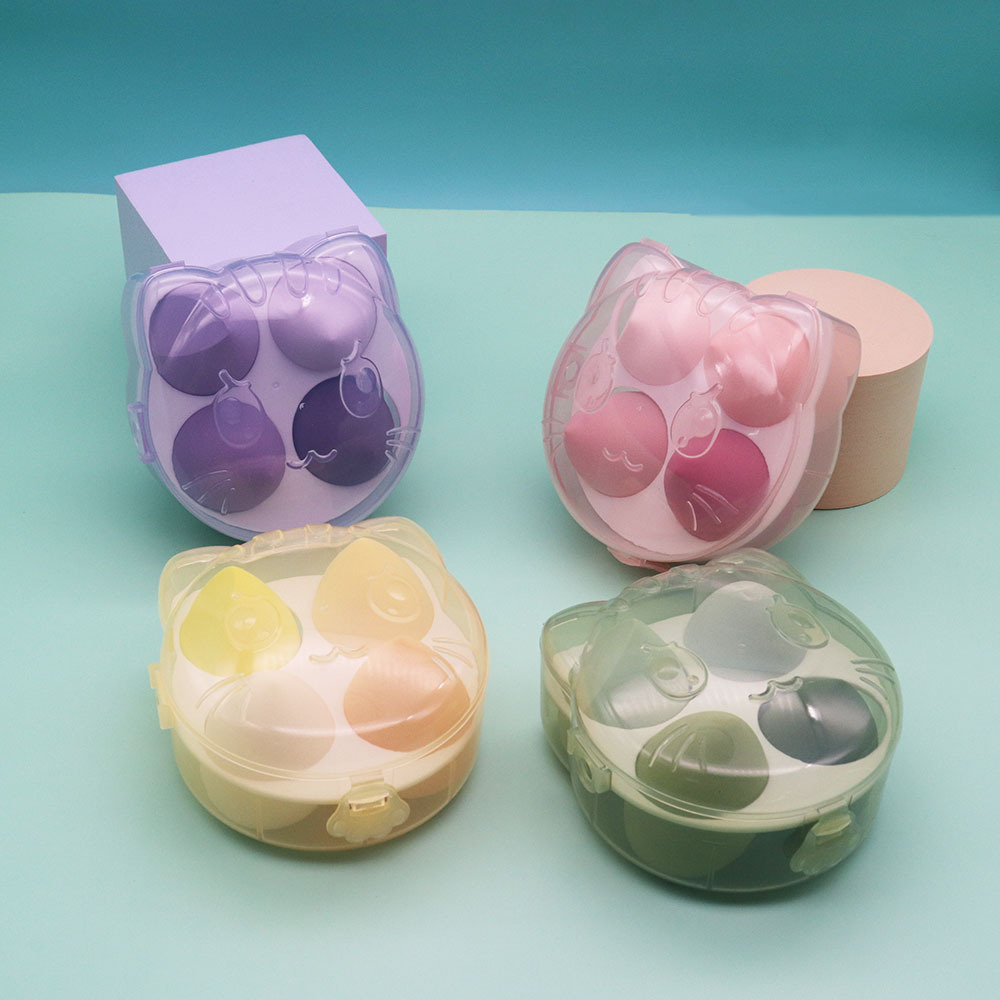 Custom Make up Sponges Set Egg Shape Box Sponge Makeup Blender Foundation Flan Shape Makeup Sponges In Jar  With Storage Case