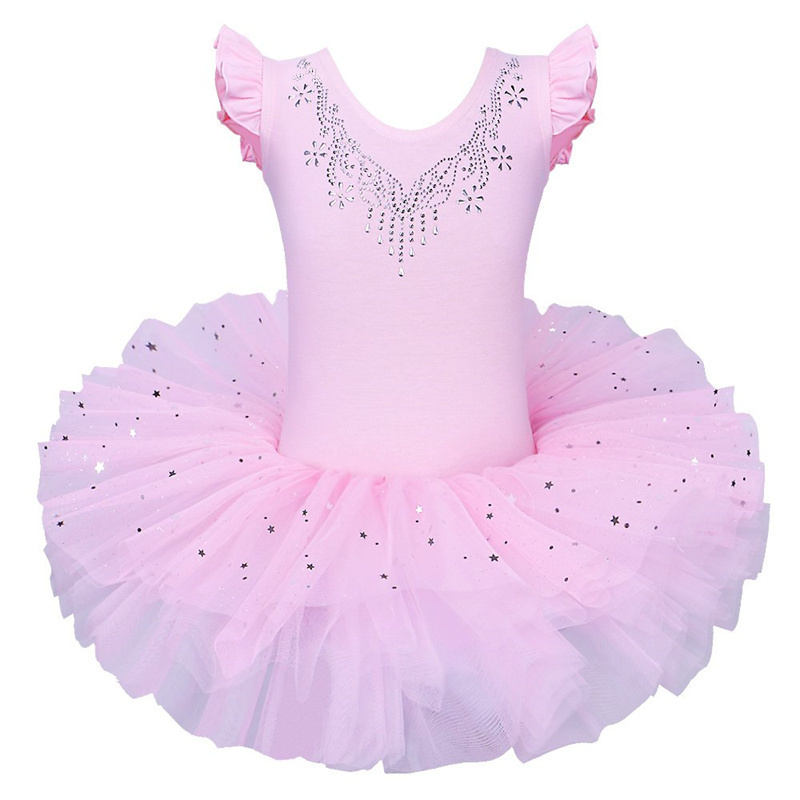 Christmas Costumes Girls Princess Dresses Ruffle Sleeve Diamond Leotard Sequin Tulle Tutu Skirts Ballet Dance Leotard For Kids