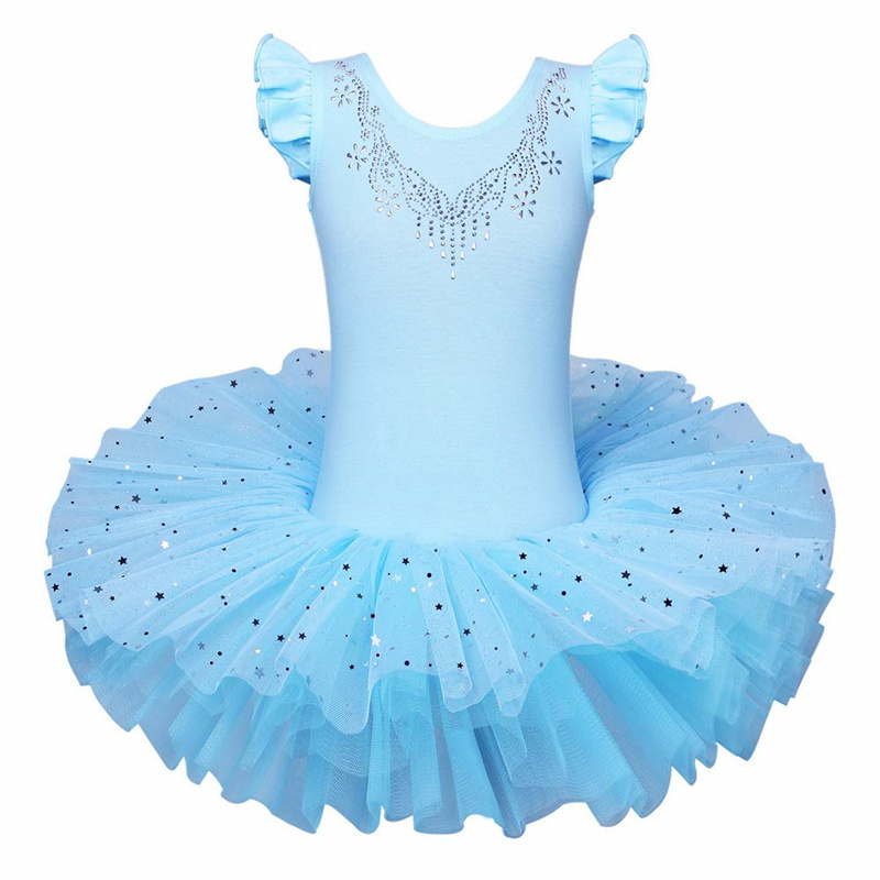 Christmas Costumes Girls Princess Dresses Ruffle Sleeve Diamond Leotard Sequin Tulle Tutu Skirts Ballet Dance Leotard For Kids