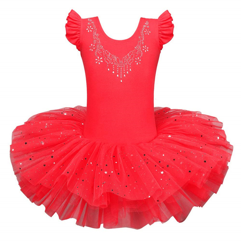 Christmas Costumes Girls Princess Dresses Ruffle Sleeve Diamond Leotard Sequin Tulle Tutu Skirts Ballet Dance Leotard For Kids