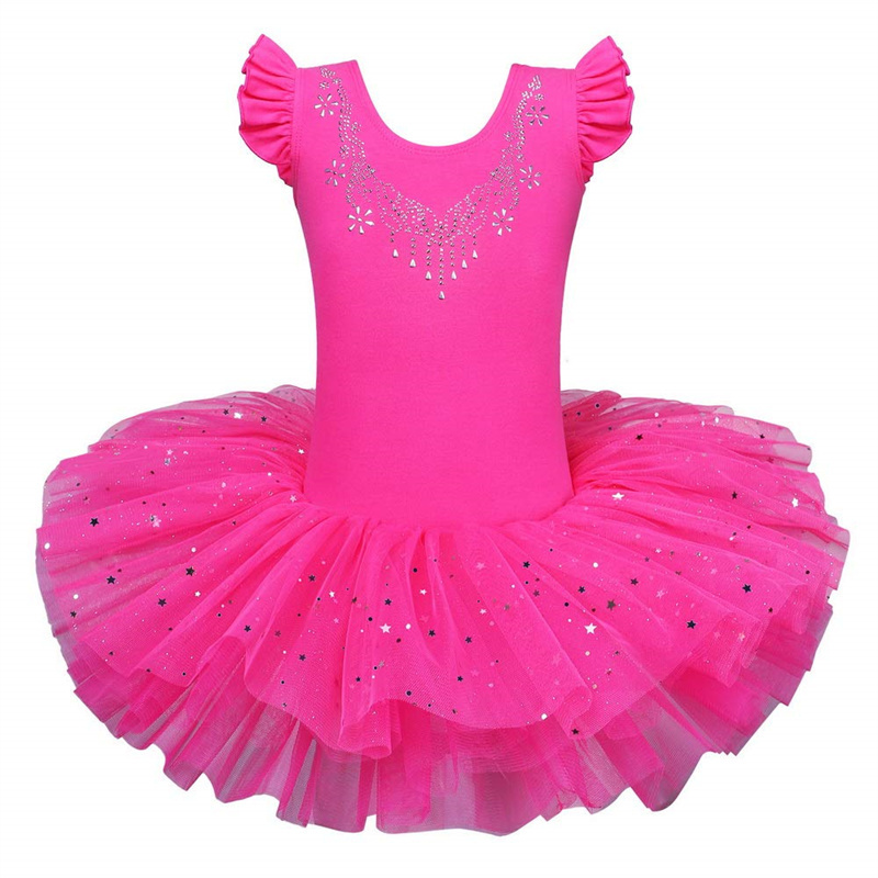 Christmas Costumes Girls Princess Dresses Ruffle Sleeve Diamond Leotard Sequin Tulle Tutu Skirts Ballet Dance Leotard For Kids