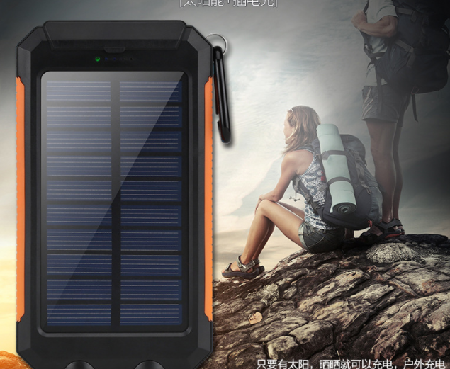 Waterproof Solar Power Bank 10000mah 20000mah Dual USB Li-Polymer Battery Charger Travel Solar Power Bank with LED Flashlight