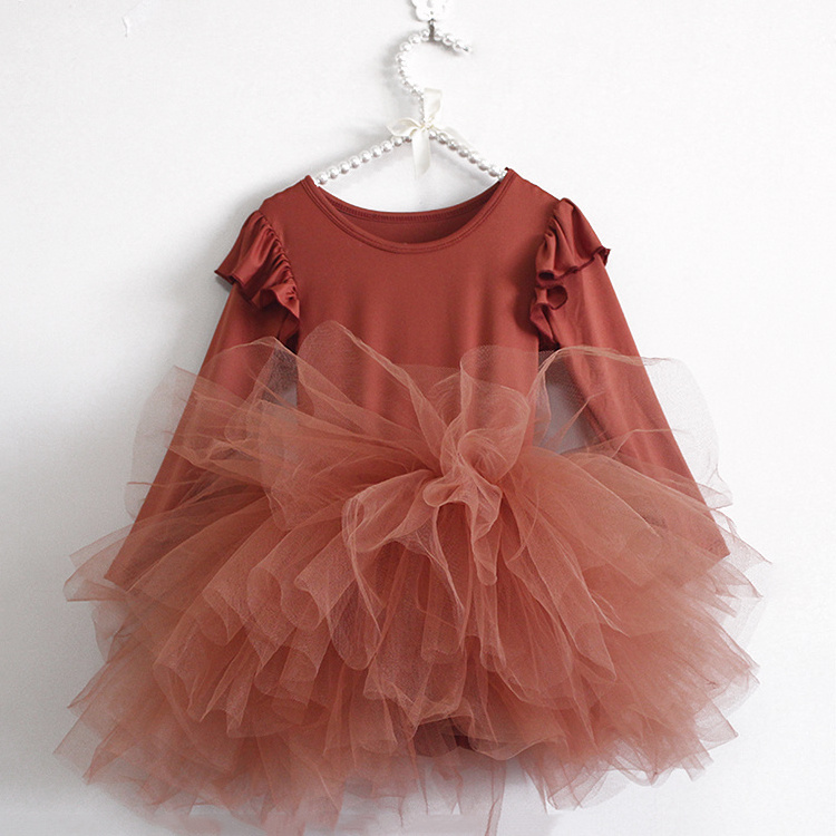 High Quality Spring Autumn Baby Girls Boutique  Ballet Tutu Skirt Toddlers Long Sleeve Ruffle Tulle Dress