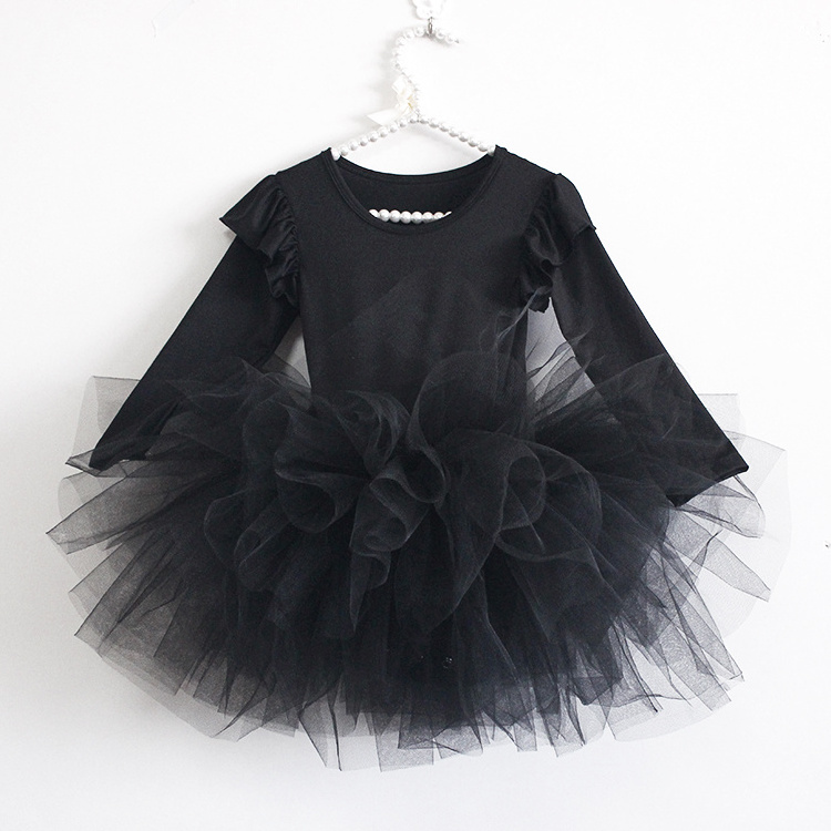 High Quality Spring Autumn Baby Girls Boutique  Ballet Tutu Skirt Toddlers Long Sleeve Ruffle Tulle Dress