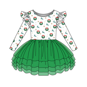 Factory directly Custom green tulle Xmas Infant Casual Custom Kids Girl Christmas Baby clothing Dress