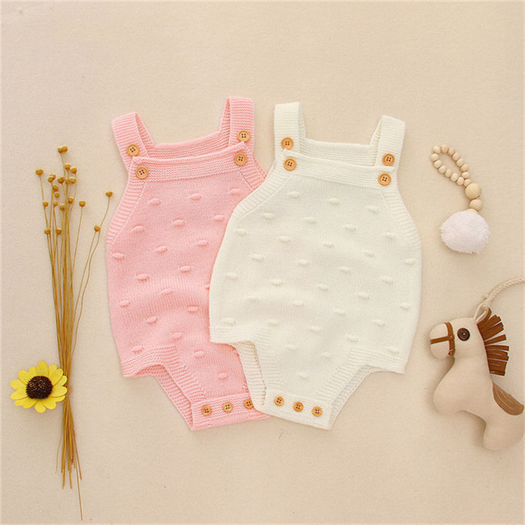 Wholesale pure color straps spring cute baby crochet romper clothes