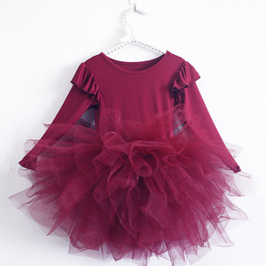 High Quality Spring Autumn Baby Girls Boutique  Ballet Tutu Skirt Toddlers Long Sleeve Ruffle Tulle Dress