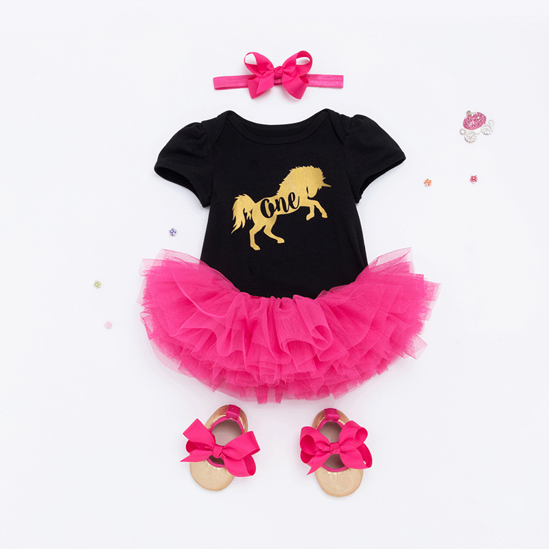 Baby Girl 1 Year 1st Birthday Infant Party 4pcs Tutu Skirt Set Baby Outfits with Headband