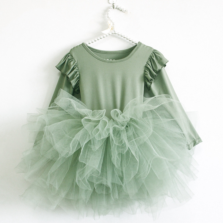 High Quality Spring Autumn Baby Girls Boutique  Ballet Tutu Skirt Toddlers Long Sleeve Ruffle Tulle Dress