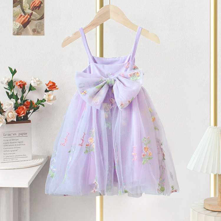 OEM Summer Princess Floral Embroidery Kids Girl Casual Strap Sleeveless Tulle Dresses Tutu Baby Girl Dress