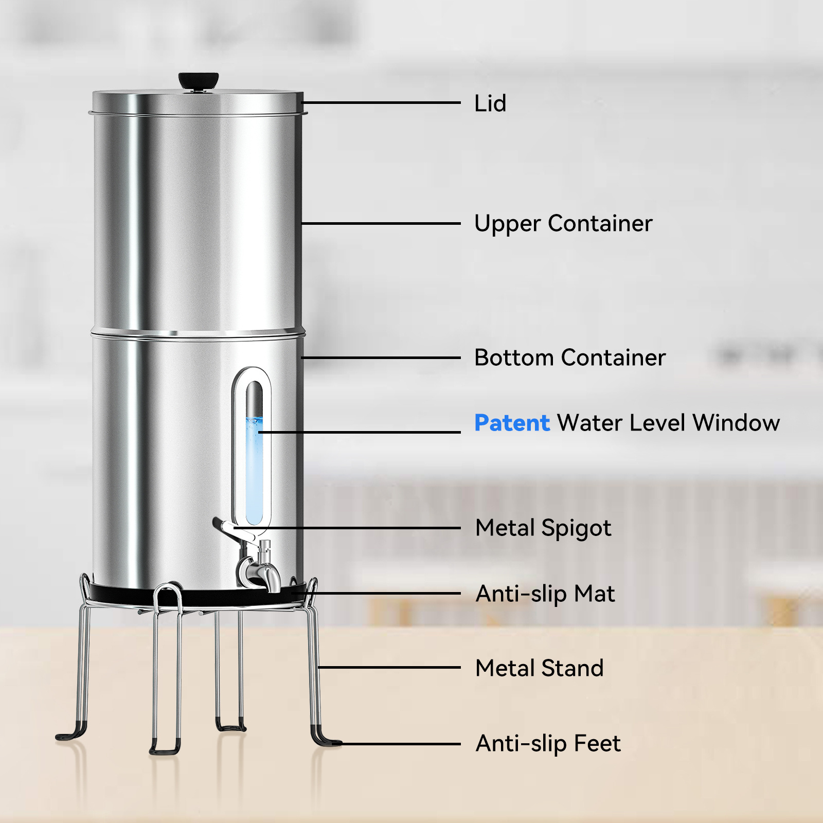 New Design 304 Stainless Steel Countertop Water Filter With Water Level Window Remvoe Fluoride Home Water Filter