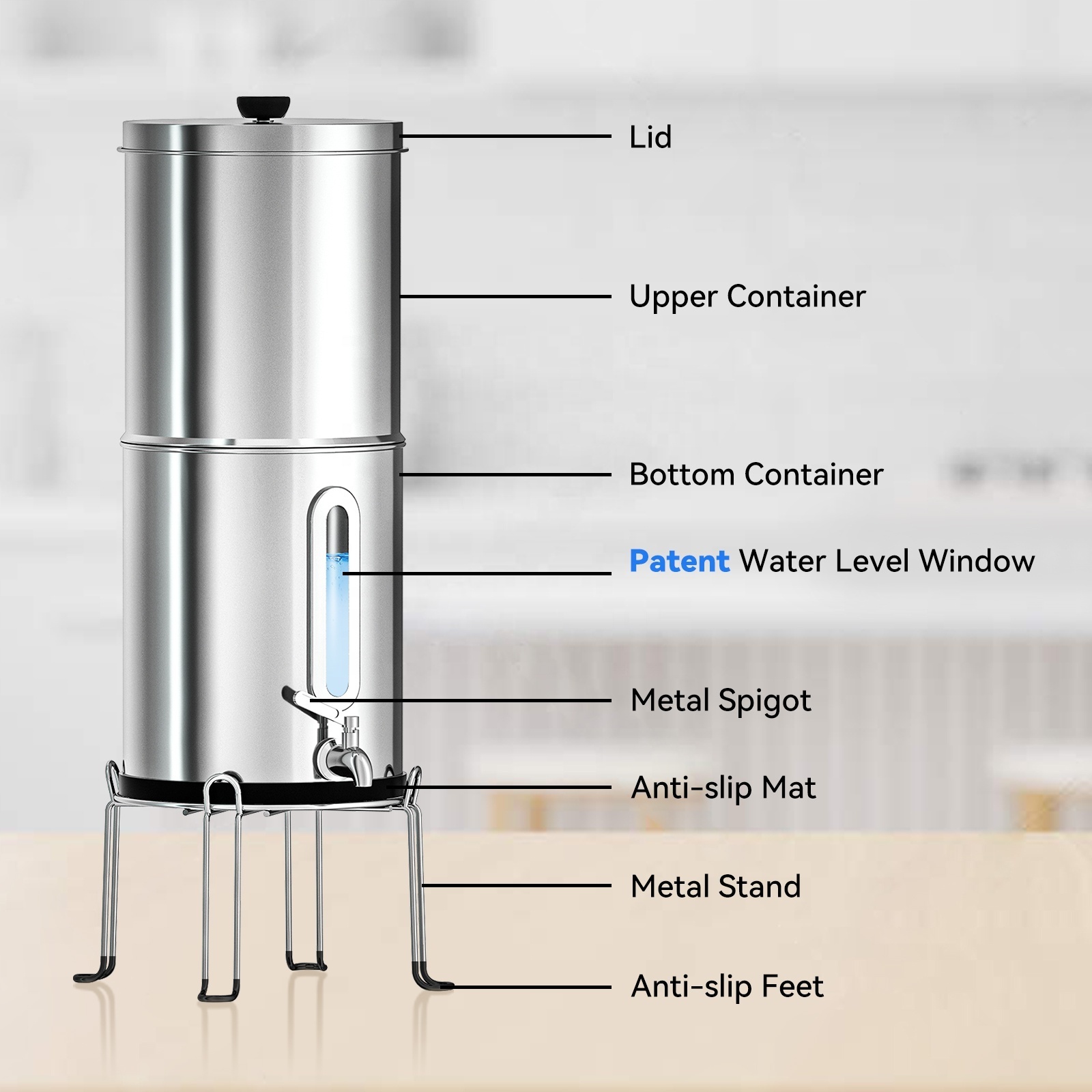 Hot Selling 304 Stainless Steel Gravity Water Filter System With Activated Carbon Filter Stainless Steel Gravity Water Filter