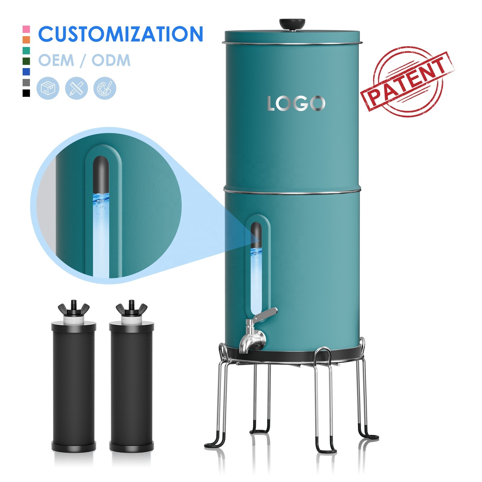 Patented Design Gravity Fed Water Filter System Countertop Water Filter 304 Stainless Steel Gravity Water Filter