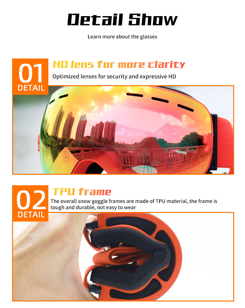 Ski Goggles factory stocks Custom logo color UV Protection mirror coated tinted lens Anti-Fog Snow sports Goggles Ski Goggles